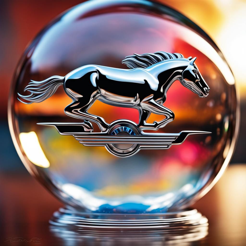 Ford Mustang Logo in Glass Ball: Hyperrealistic Splash Art