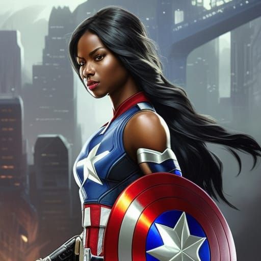 Female Captain America Portrait in Art Nouveau Style