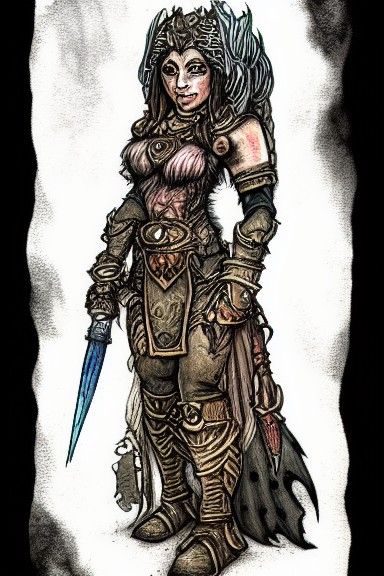 Female Dwarven Warrior in Planescape Style