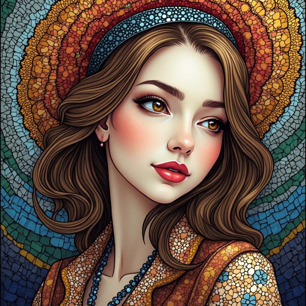 Stunning Portrait of a Beautiful Woman in Vibrant Stained Gl...