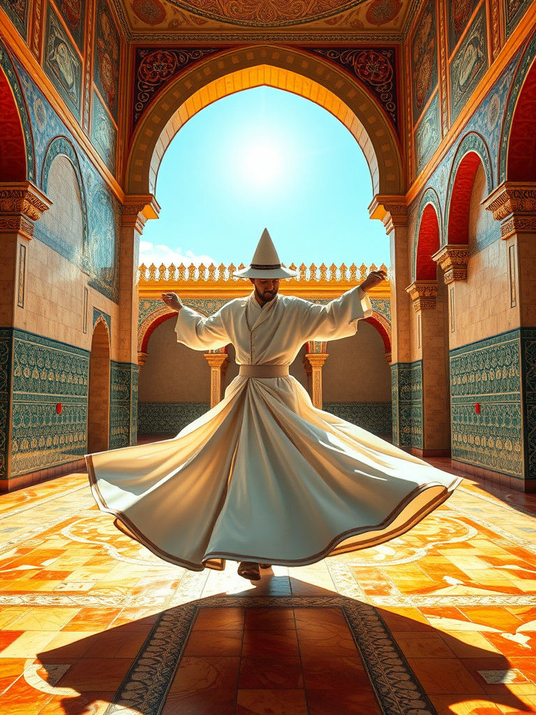Dervish Dance in Ottoman Courtyard, Miniature Painting Style