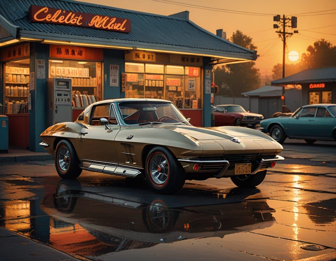 Classic 1964 Corvette at Sunset Gas Station