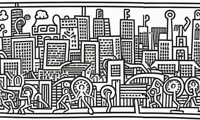 Detailed City Skyline Line Art in Baroque Style