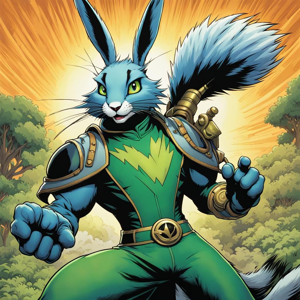 Blue Fur Hare in Gouache Comic Book Style