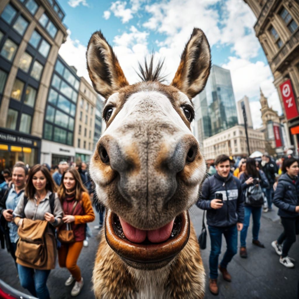 Whimsical Donkey Takes Selfie in London