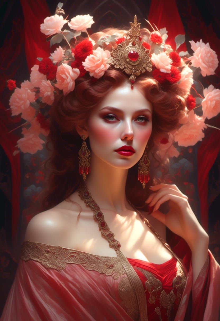 Hyperrealistic Vampire Woman Portrait in Art Nouveau Style