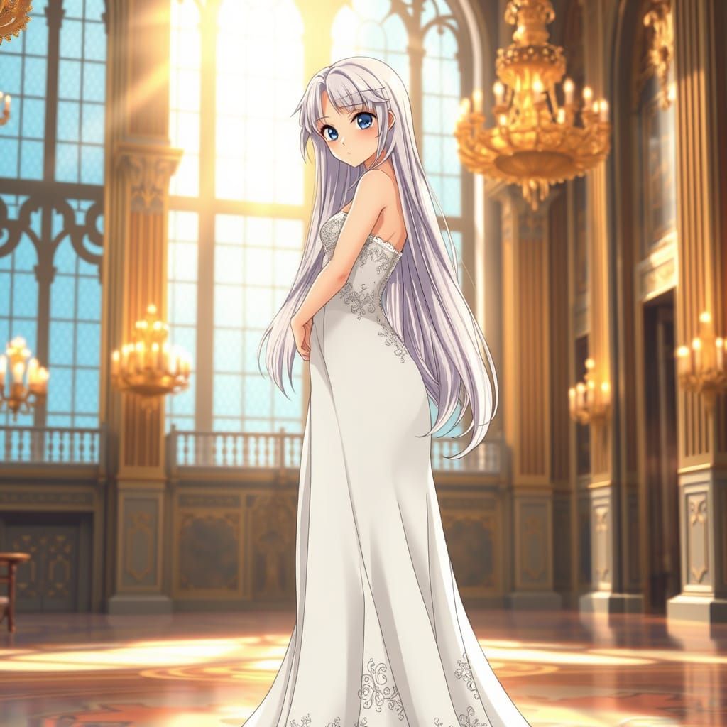 Anime Goddess in Whimsical Ballroom Setting