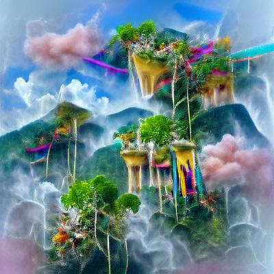 Ethereal Hanging Gardens of Babylon in the Sky