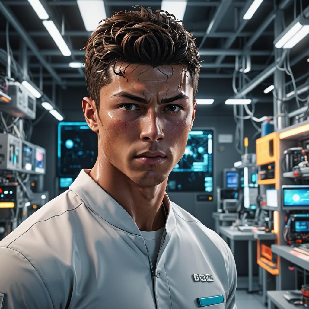 Cristiano Ronaldo: 3D Anime Portrait in High-Tech Lab