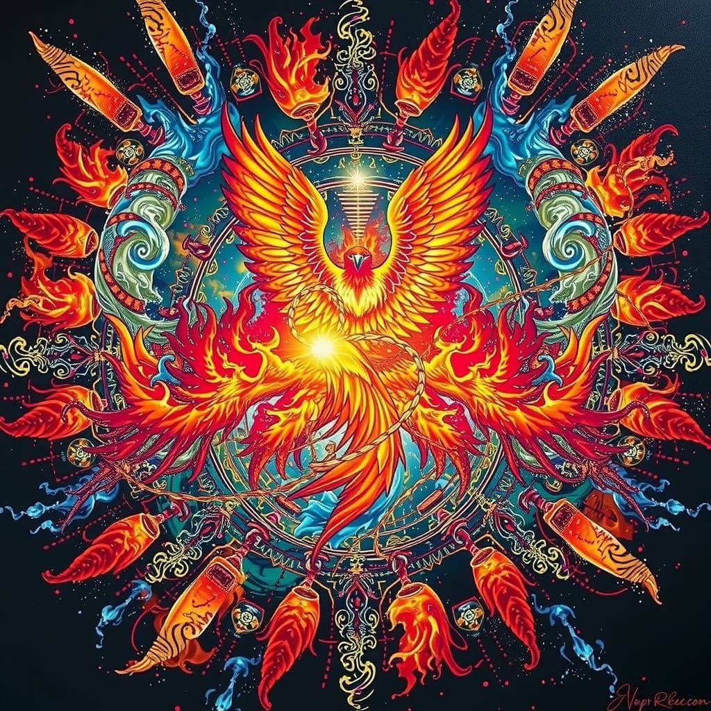 Phoenix Rising from Fire and Smoke: Hyperrealistic Rendering