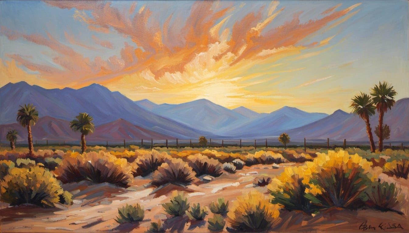 Desert Sunset near Palm Springs in Impressionistic Style