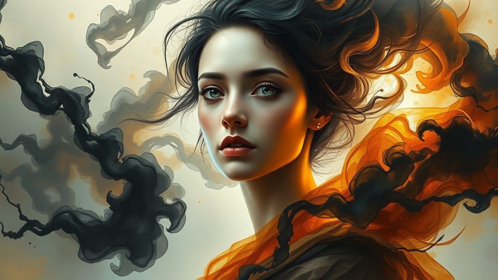 Mystical Woman in Charcoal Aura