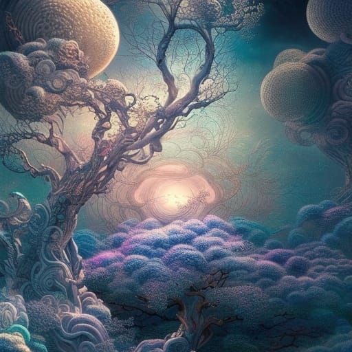 Majestic Crystal Bonsai Cityscape at Night