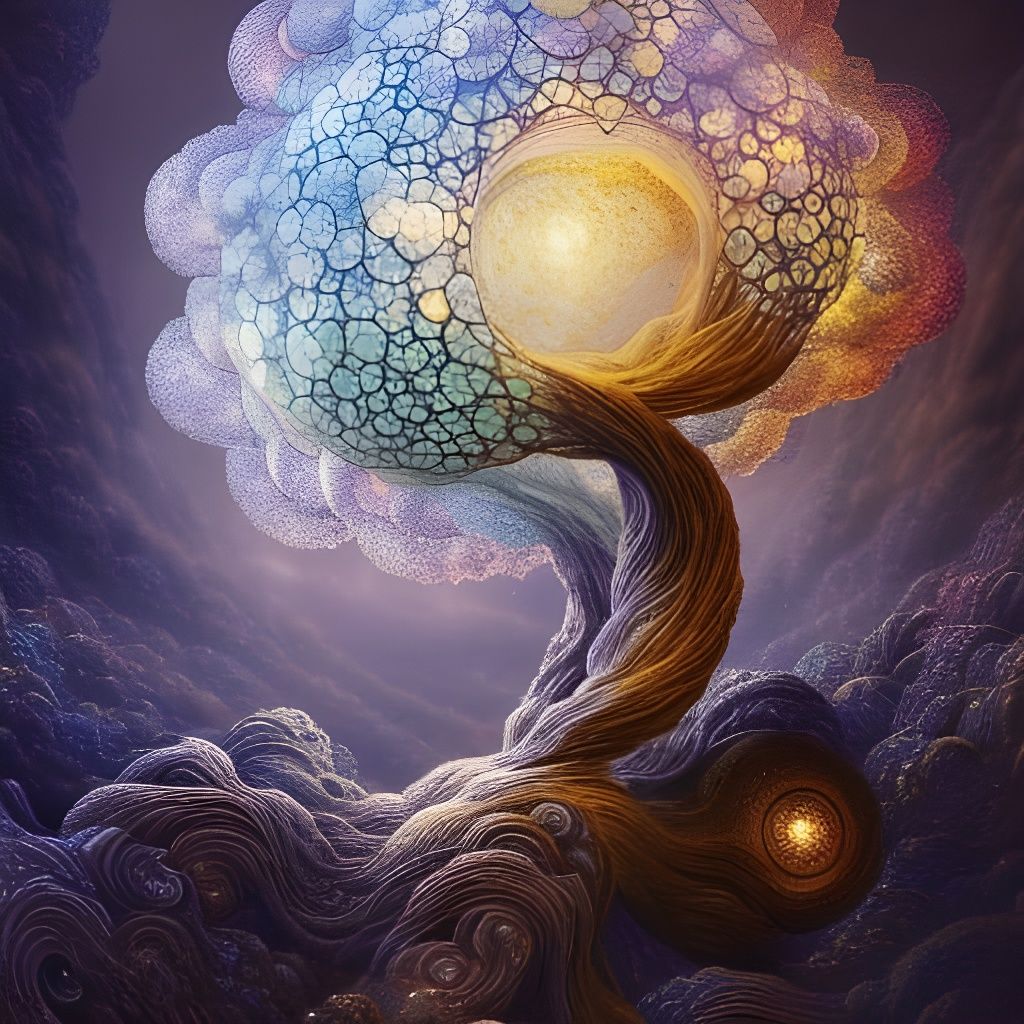 Luminescent Crystal Bonsai Cityscape in Cell-Shaded Style