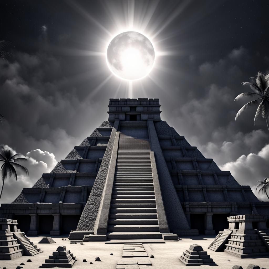 Mesoamerican Pyramid Temple during a Solar Eclipse