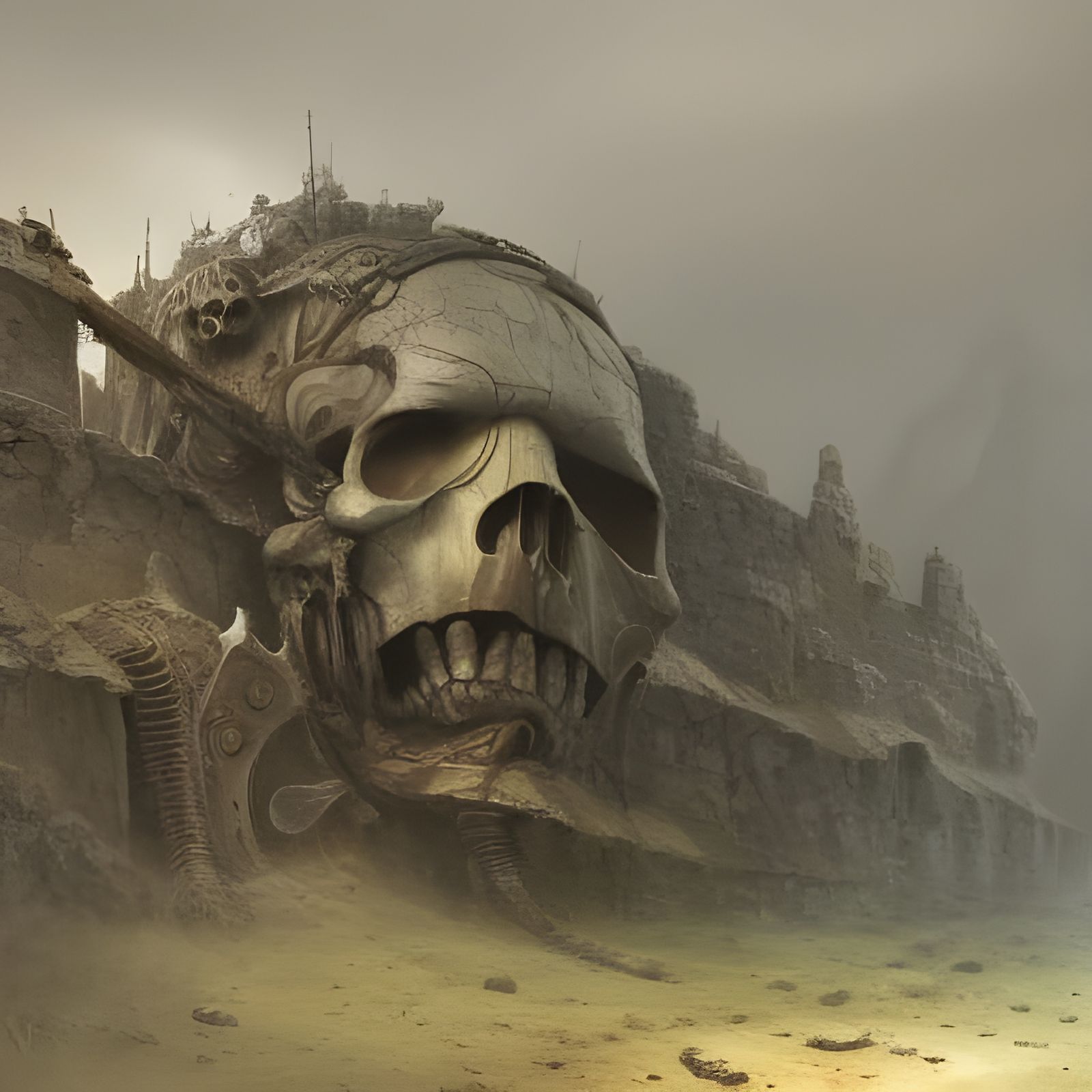 Hyperdetailed Skull on Stone Wall in Precise Style