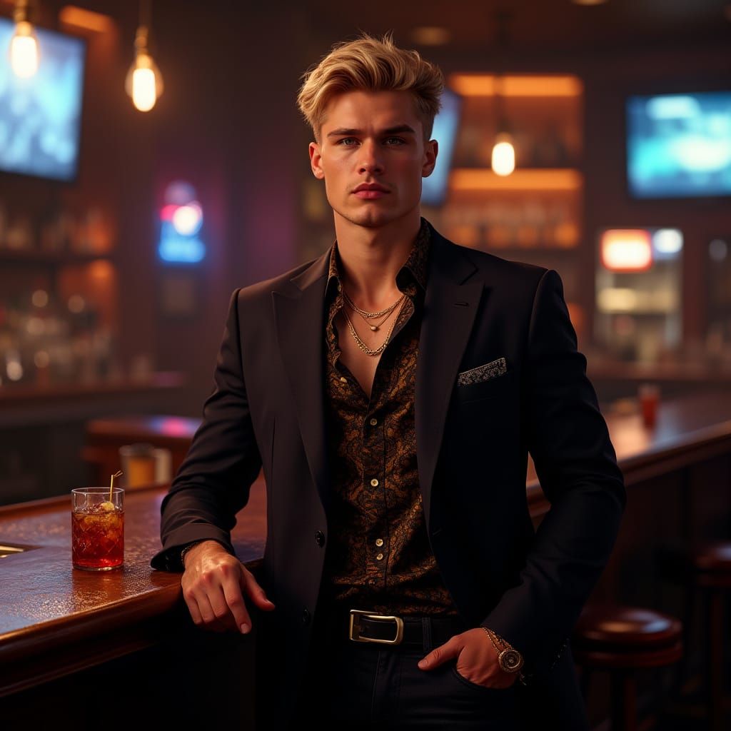 Hyper Realistic Photo of Athletic Man in Nightclub