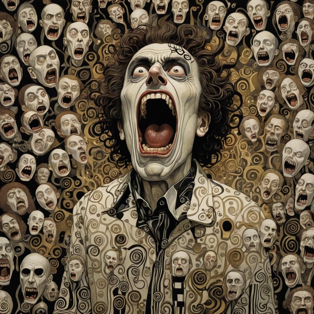 Expressive Portrait of an Angry Yelling Figure