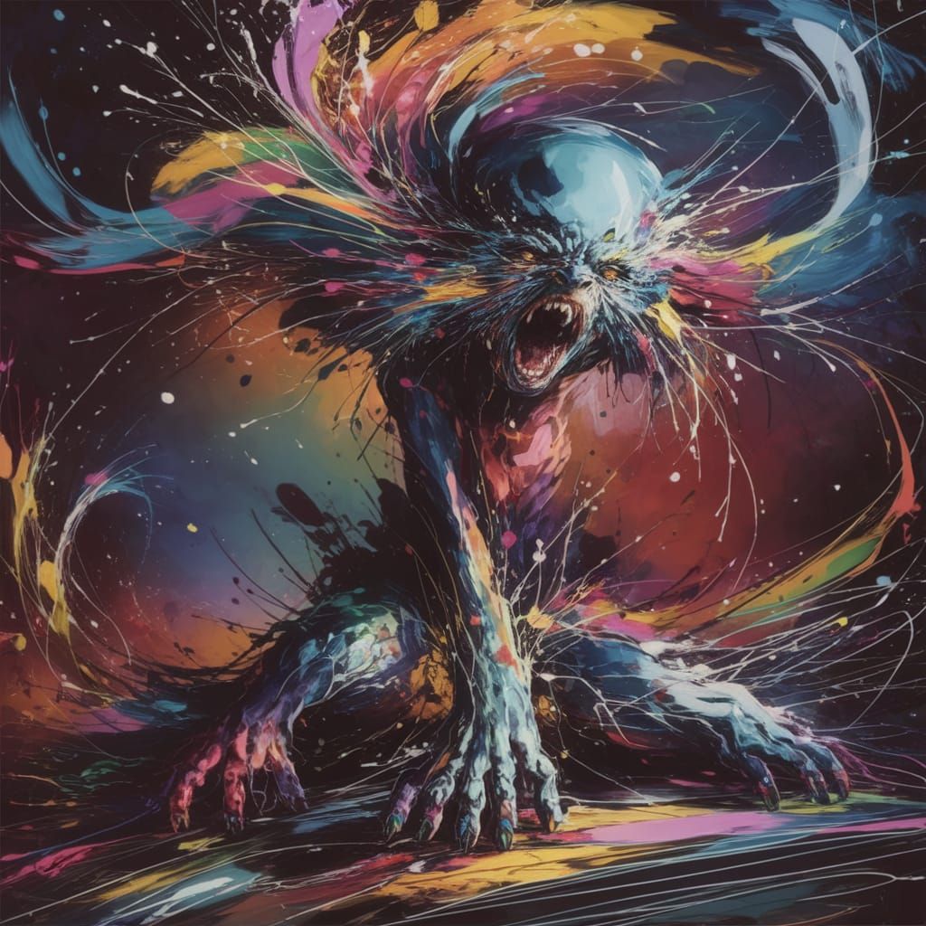 Abstract Expressionist Dreamscape of Mythical Creature