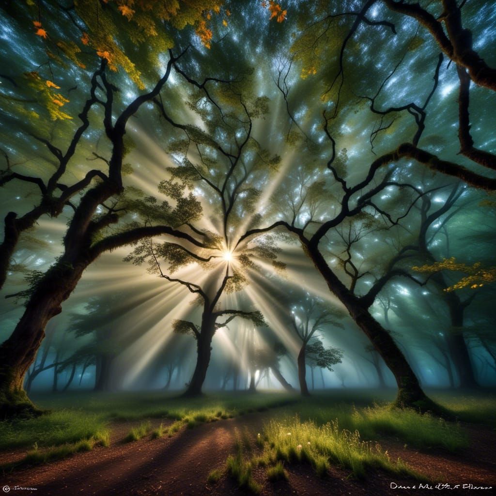 Stars gaze down through cotton skies, casting spells of ligh...