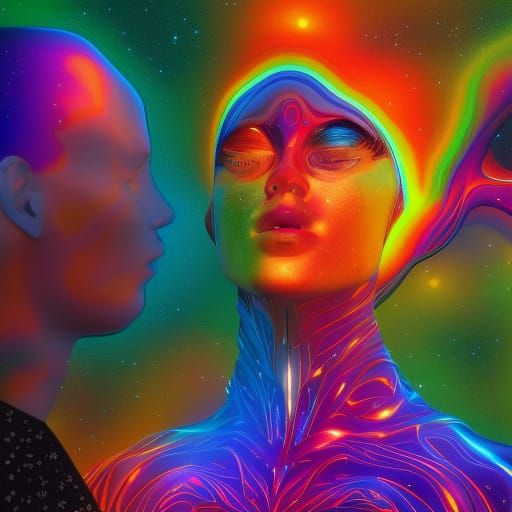 Love as a Superhuman: Cosmic Astral Illustration