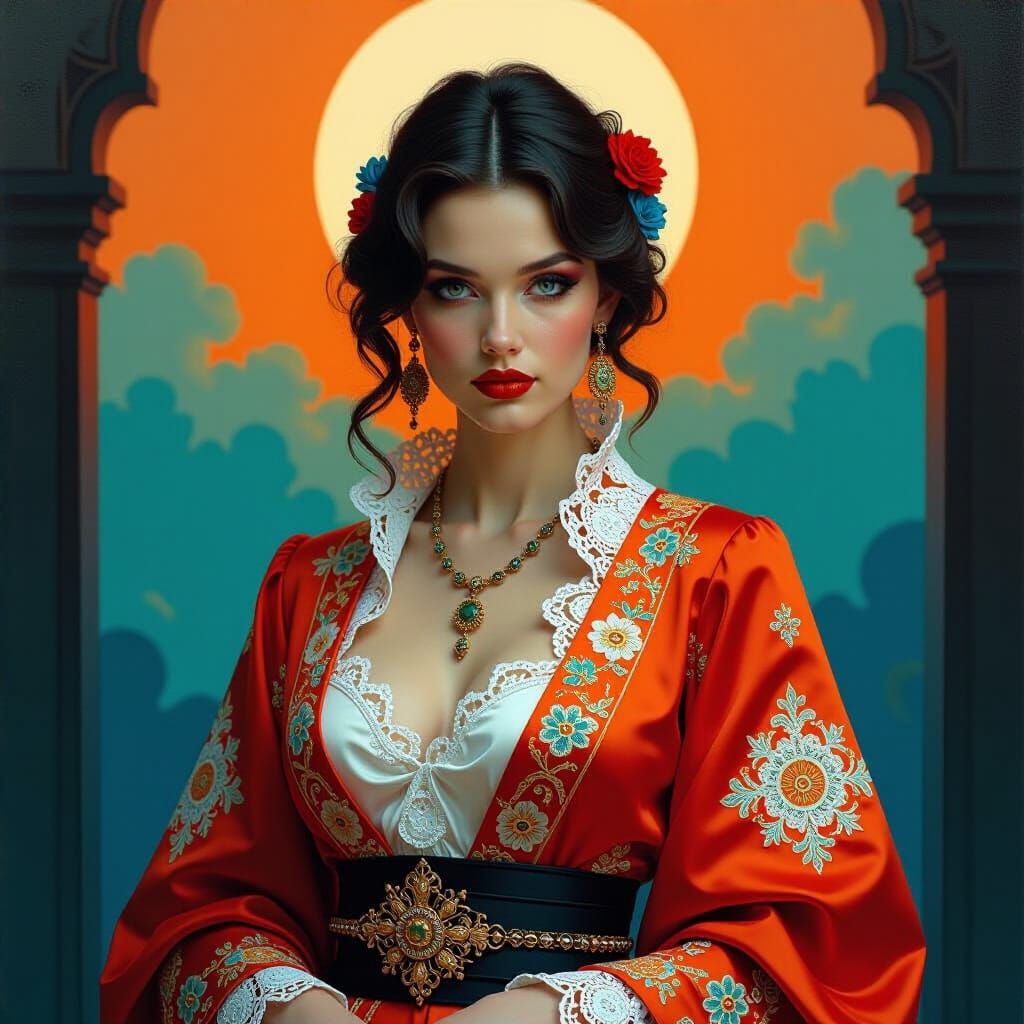 Baroque Woman in Hyper-Realistic Oil Painting