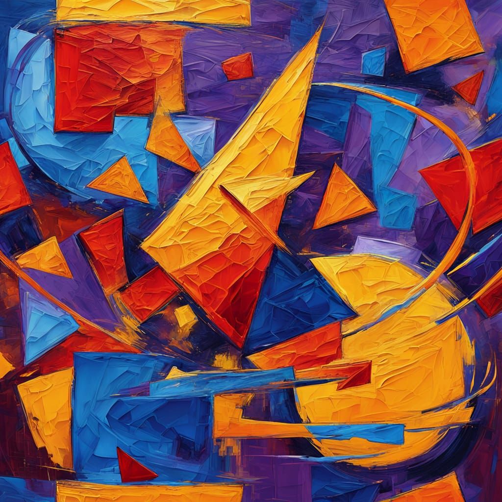 Vibrant Abstract Cubist Artwork in Oil Painting Style