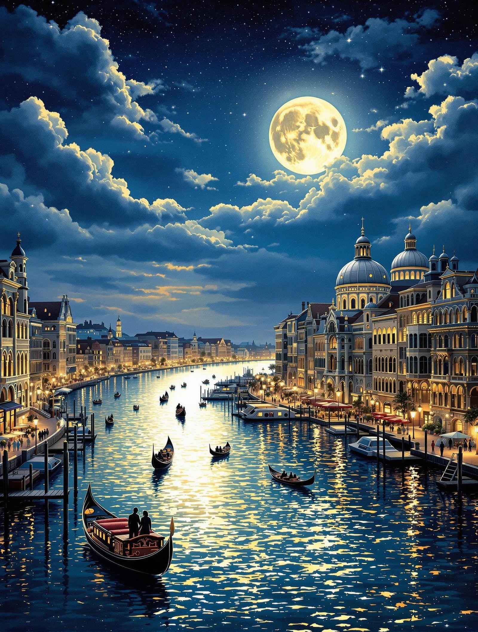 Moonlit Cityscape in Romantic Realism Style