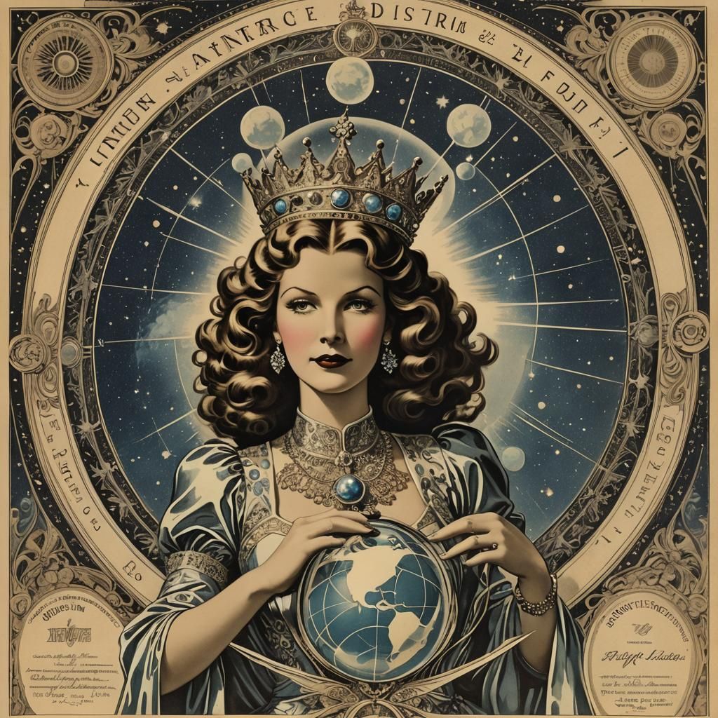 Rita Hayworth as Steampunk Queen: Art Deco Lithograph