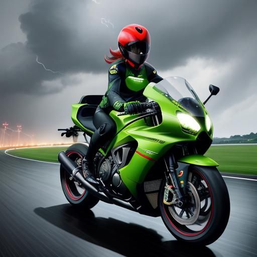 Girl on Dragonfly Superbike Wheelie in Anime Style