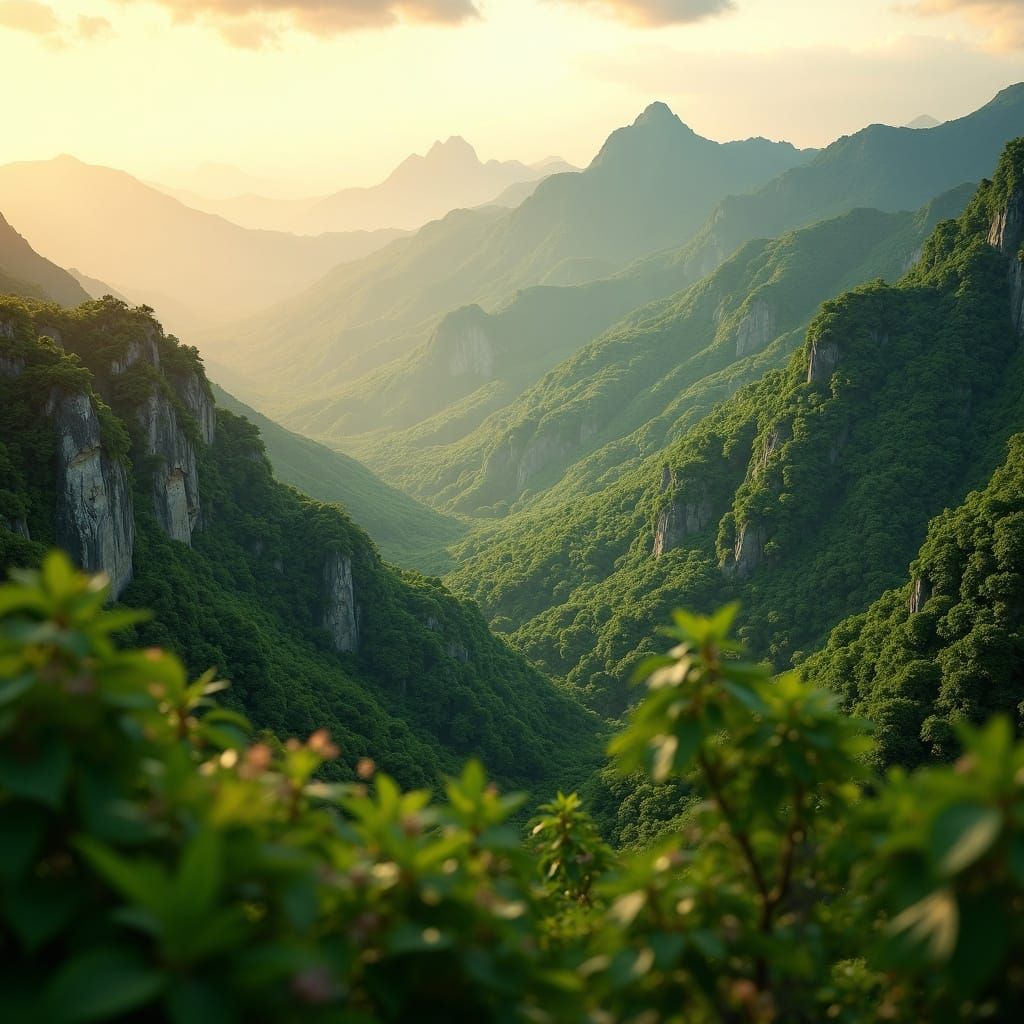 Hyperrealistic Golden Hour Mountain Landscape