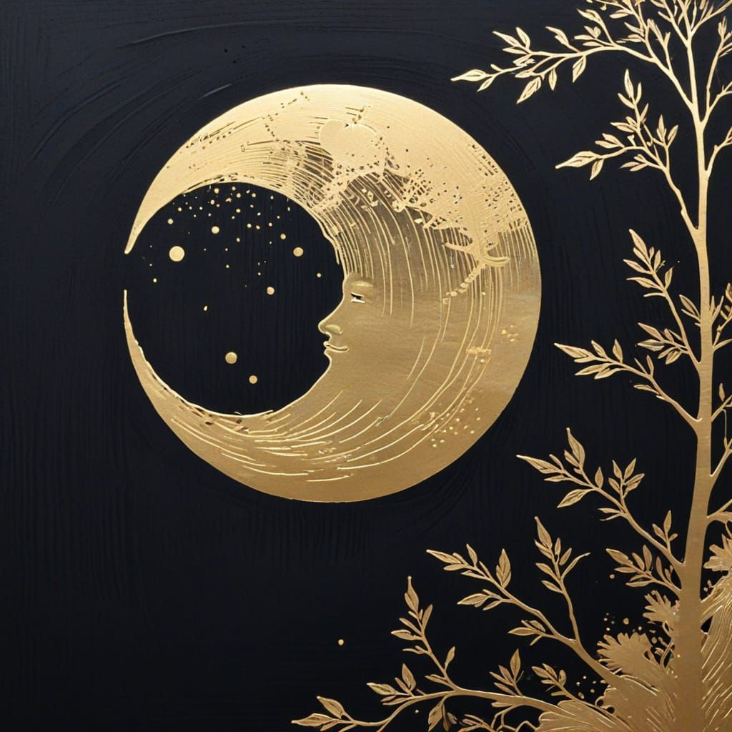Minimalist Gold Moon Wood Block Print