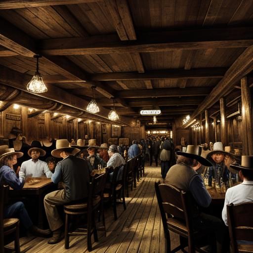 Crowded Saloon Scene in the Old West