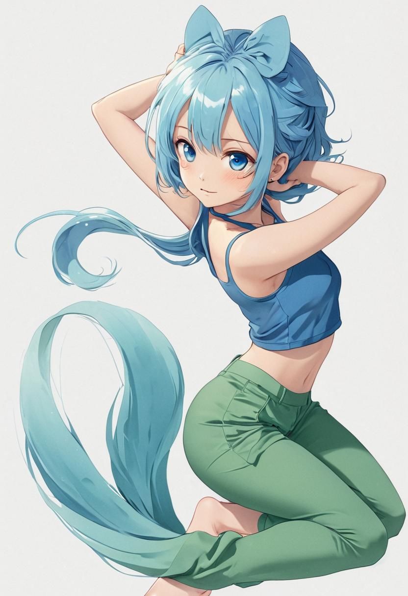 Cute Blue-Haired Anime Mermaid in Digital Art Style