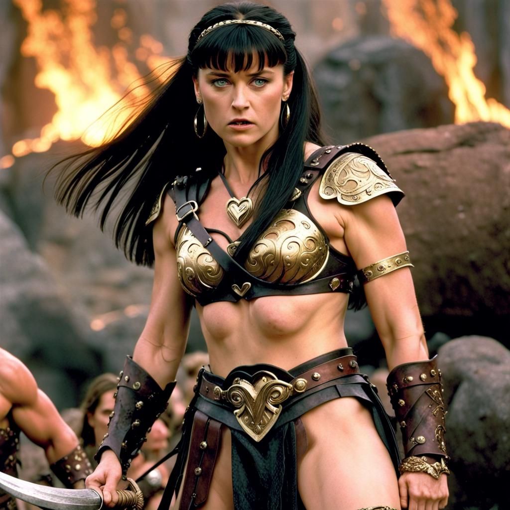 Xena's Fury: A Hyperrealistic Warrior Princess Confrontation