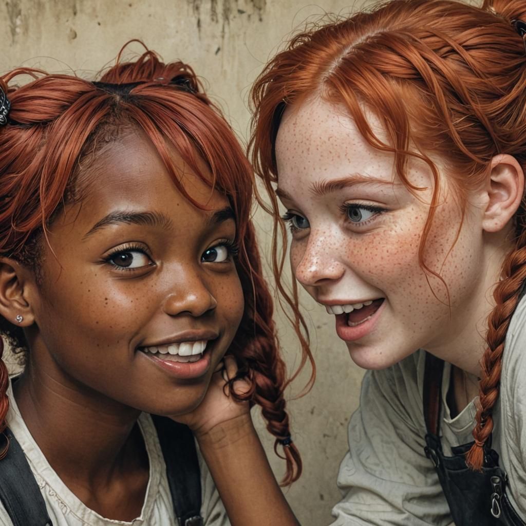 Friends Share a Funny Secret, Expressive Illustration