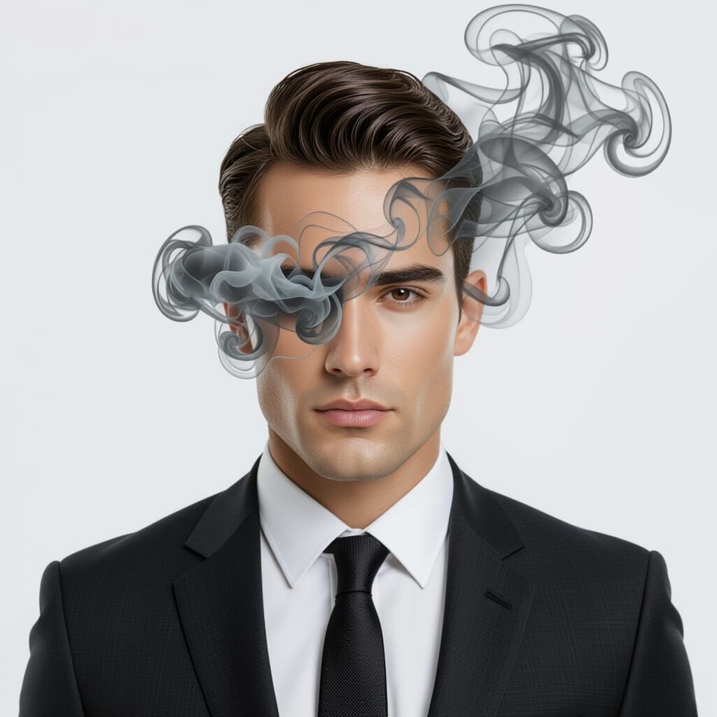 Man in Suit with Smokey Head - Haft Portrait