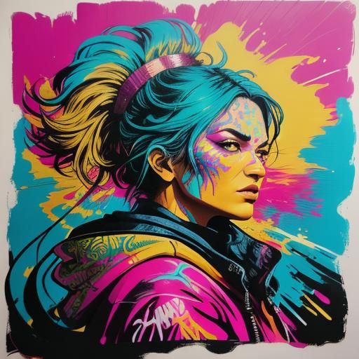 Woman with Peacock Feather Hair in Street Art