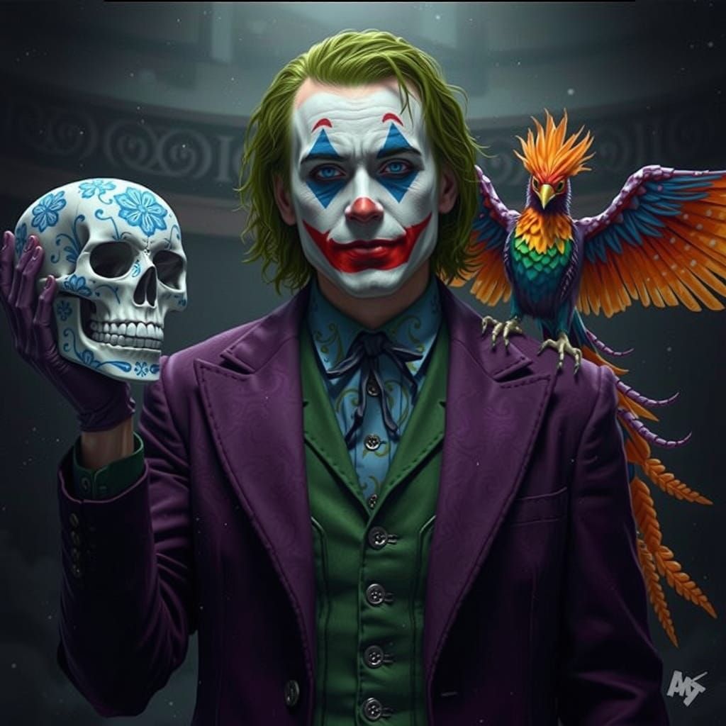 The Joker with Skull and Bird, Digital Art