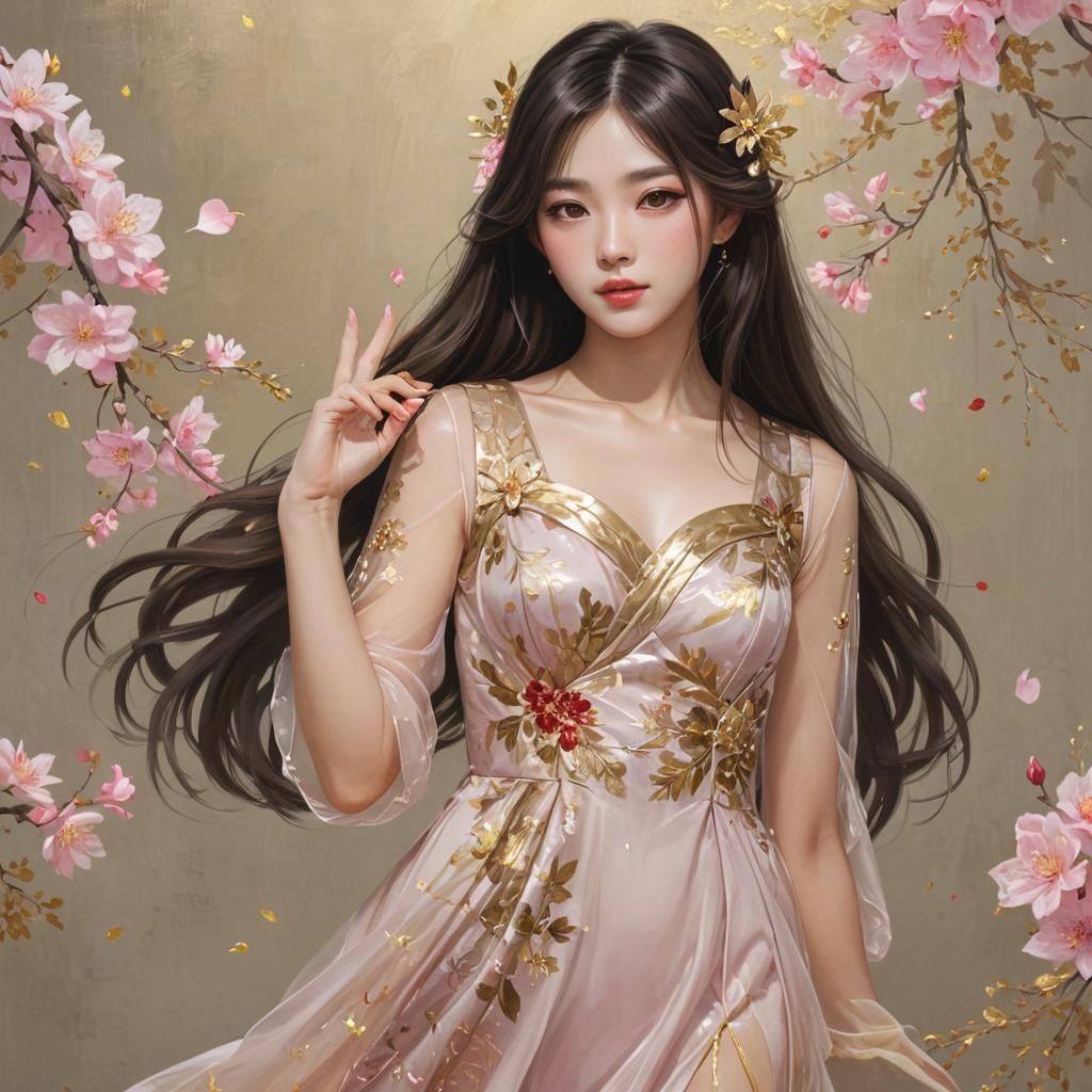 Anime Style Portrait of Young Woman with Heart