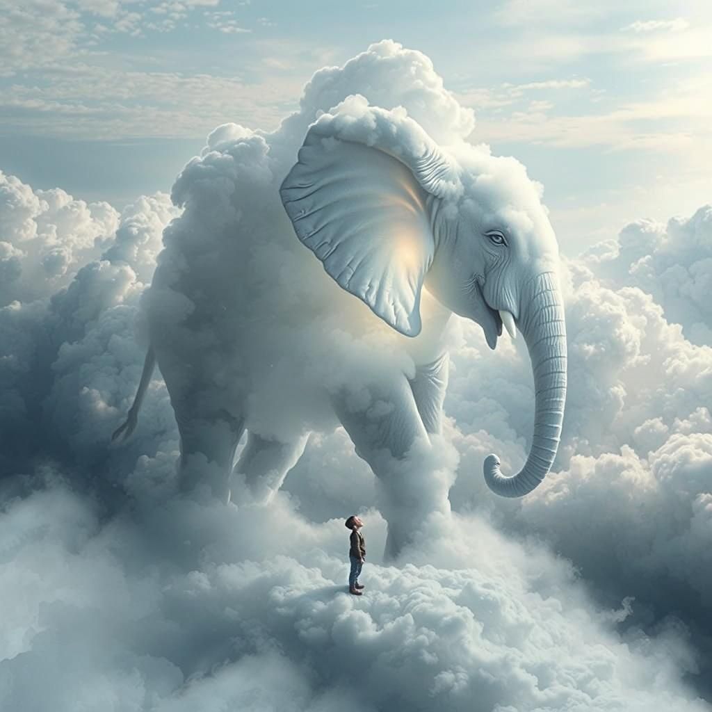 White Elephant Cloud Formation with Child