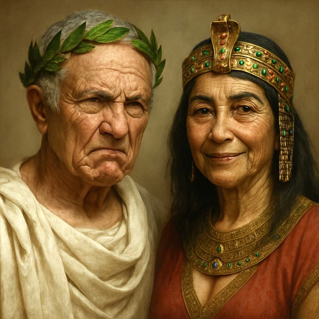 Elderly Julius Caesar and Cleopatra in Photorealistic Portra...