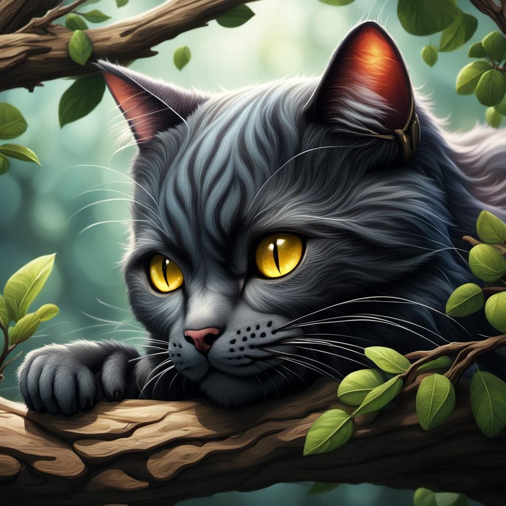 Cute Cat Nap: Detailed Matte Painting