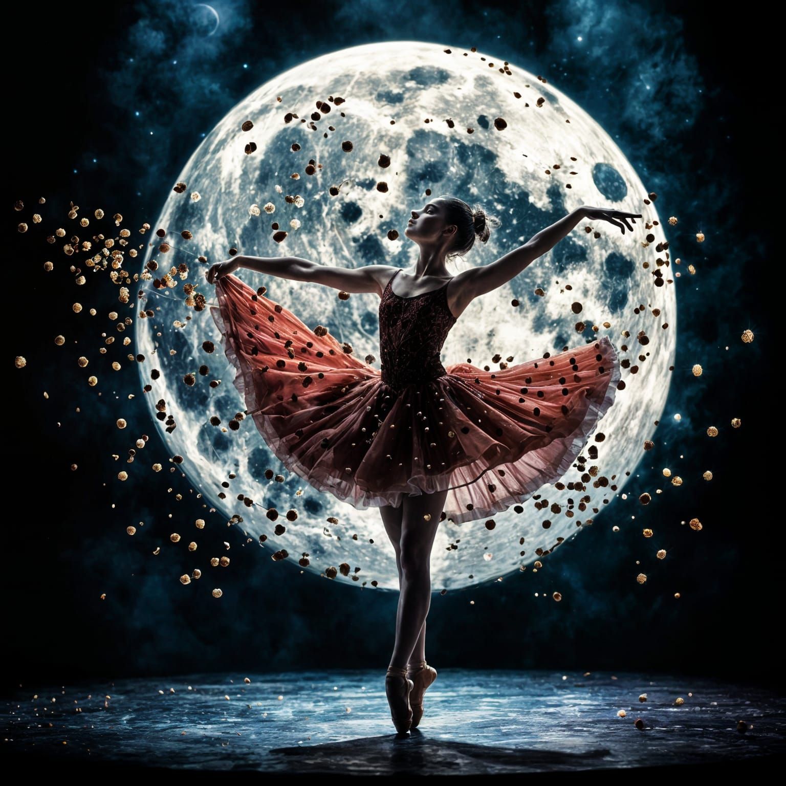 Ballerina dancing under full Moon