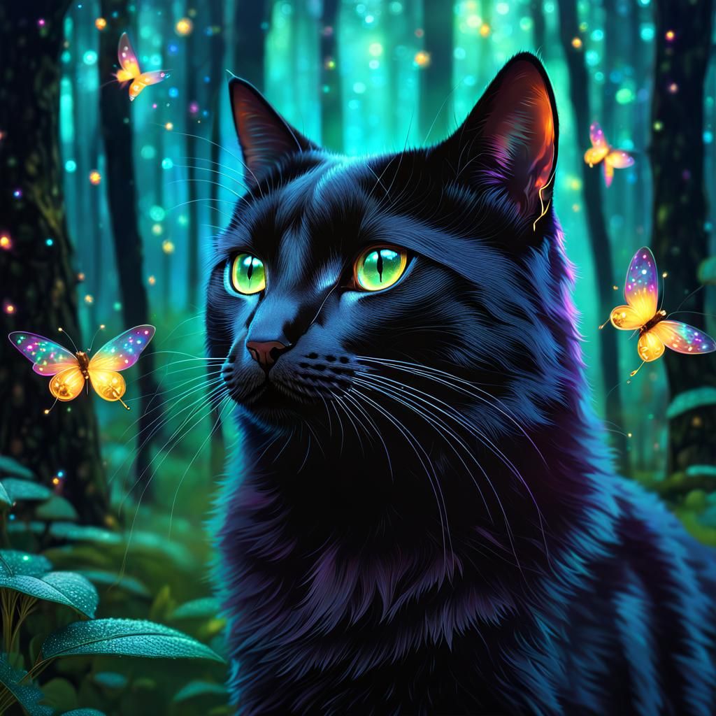 Enchanted Forest Reflected in Black Cat