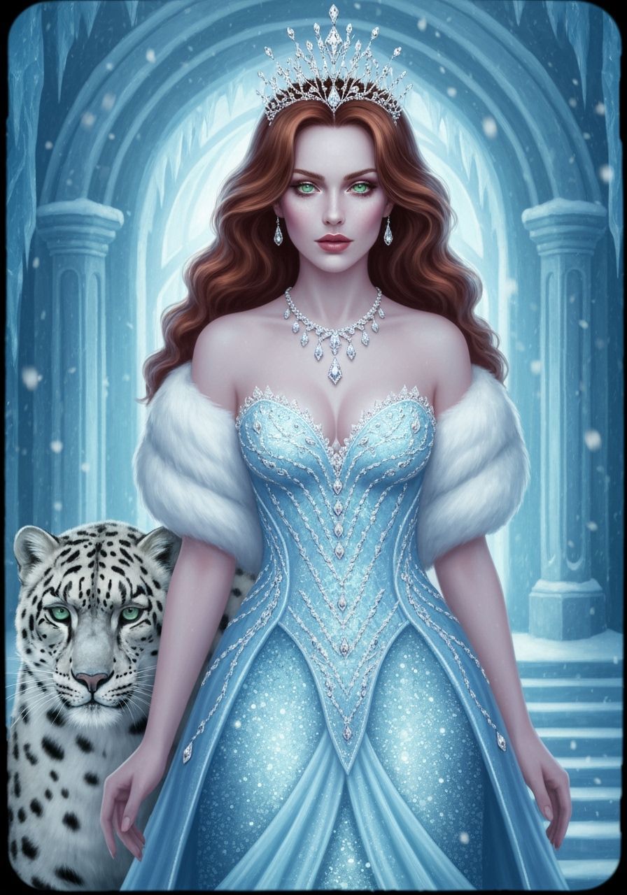 Ice Queen in Snow Castle with Snow Leopard