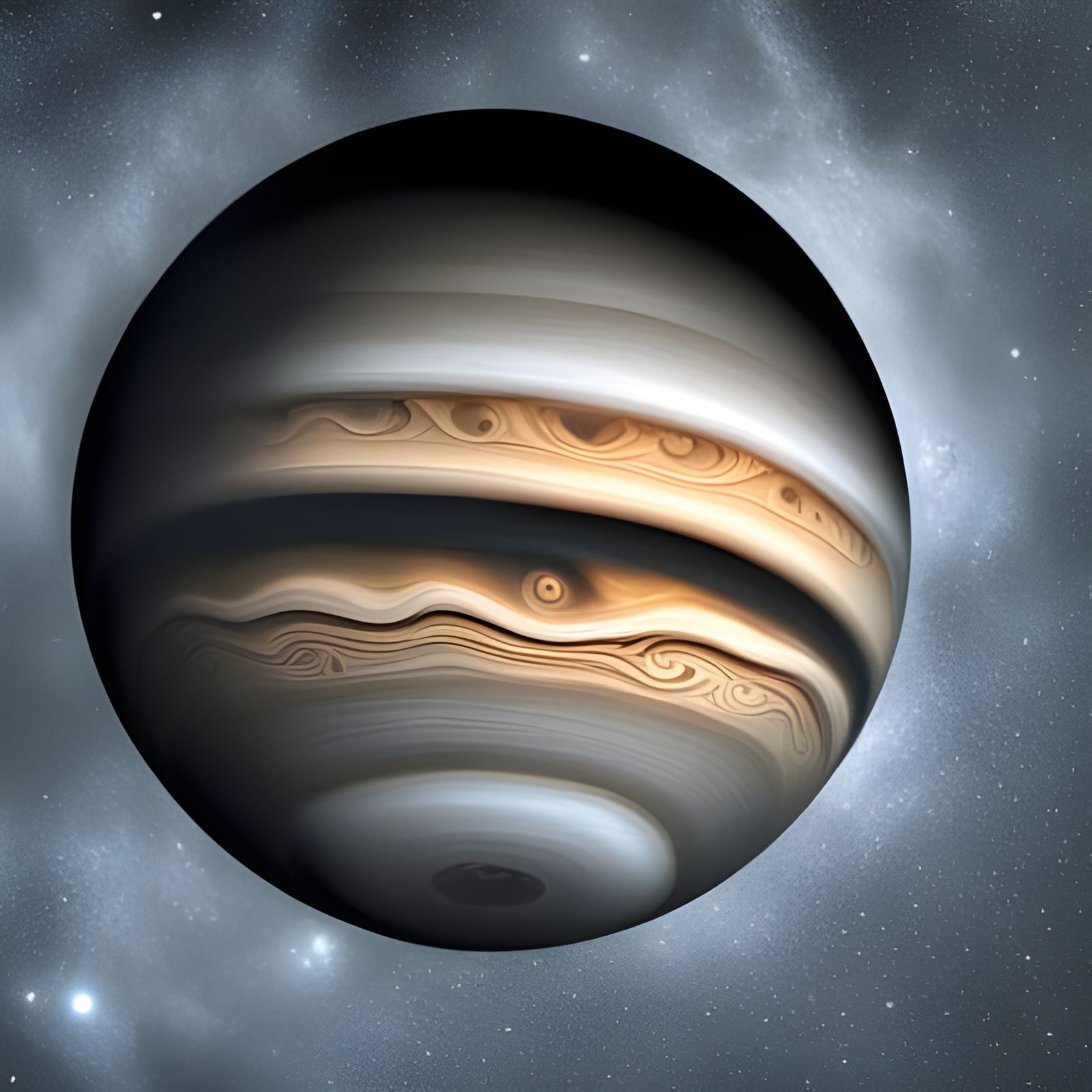 Photorealistic Jupiter with Rings and Neutron Star