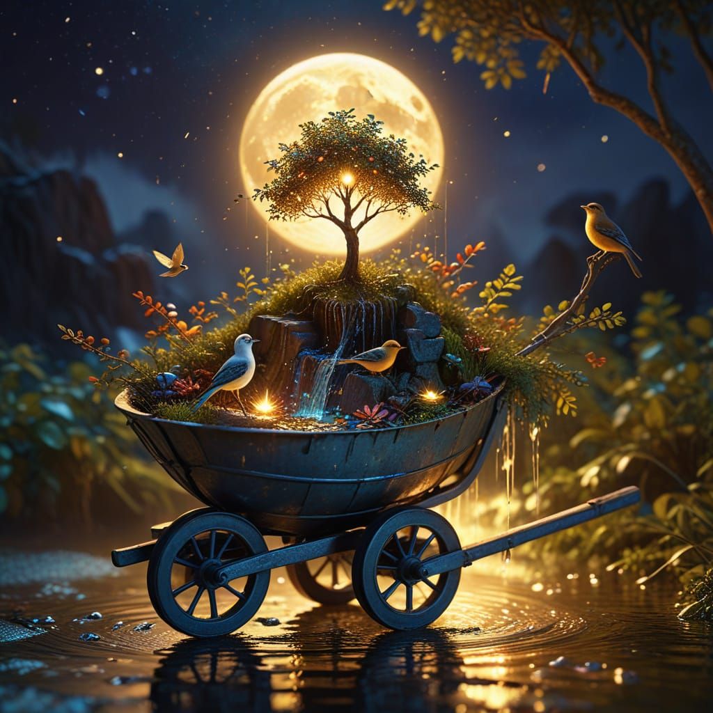 Surreal Wheelbarrow Micro-Landscape in 8k Resolution