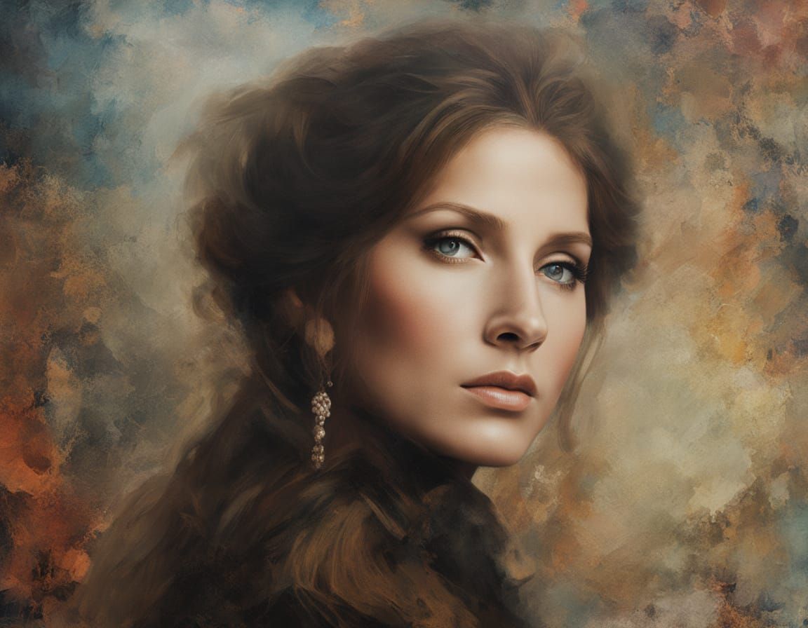 Barbra Streisand Portrait in Impasto Chalk Art Style