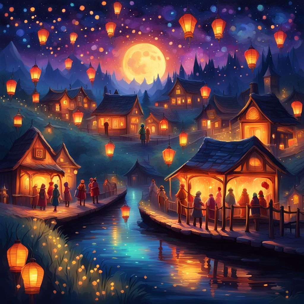 Festival of Lights Village in Dark Fantasy Style